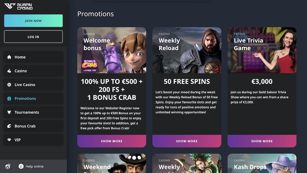BuranCasino bonuses