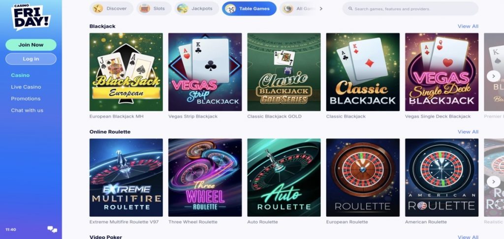 CasinoFriday Table Games