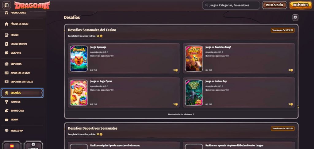 dragonia casino challenges list