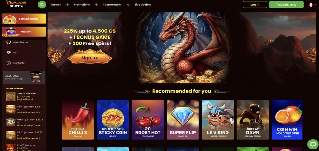 dragonslots interface