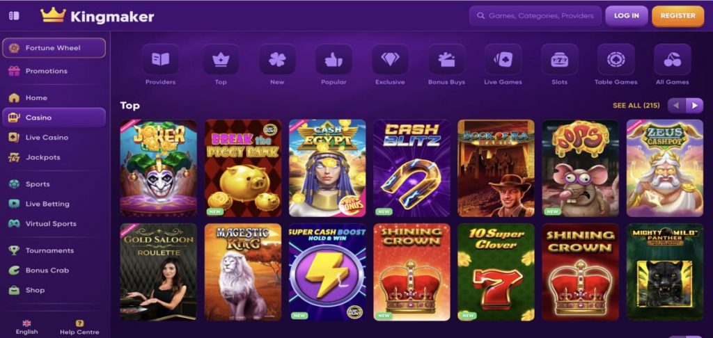 Kingmaker Casino games