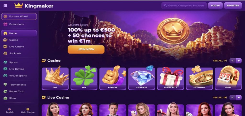 Kingmaker Casino home