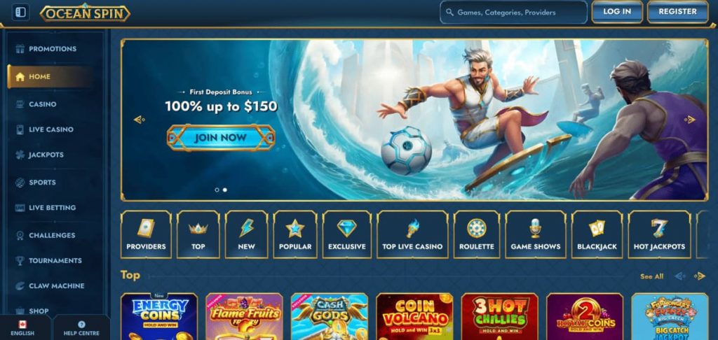 OceanSpin homepage CA