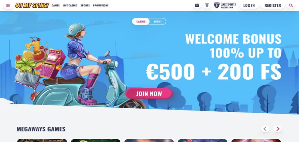 OhMySpins casino home