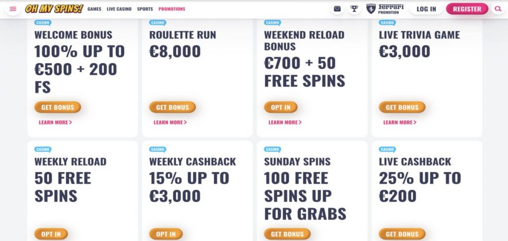 OhMySpins casino promo