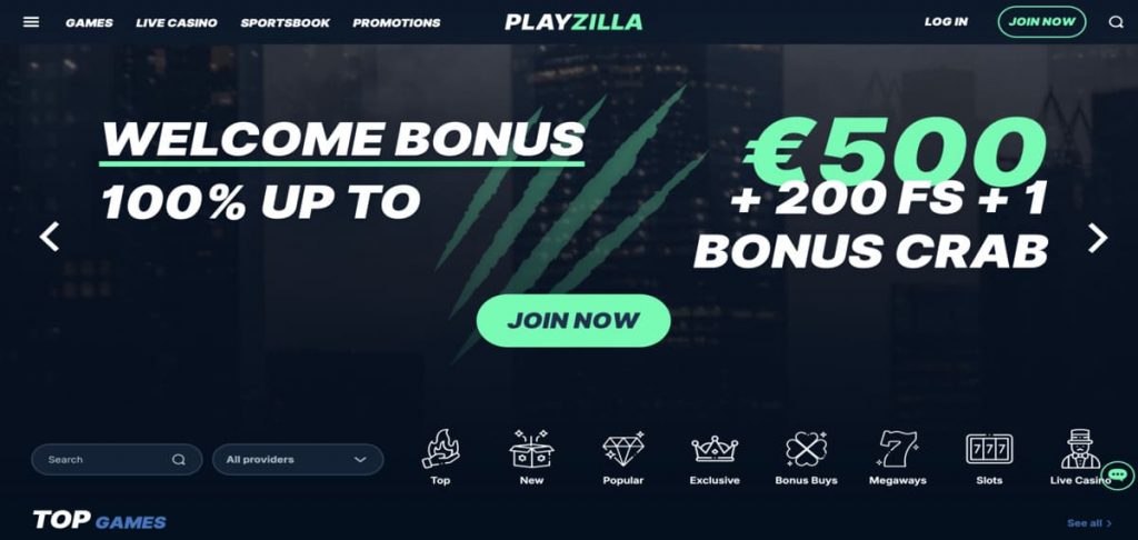 Playzilla Casino home