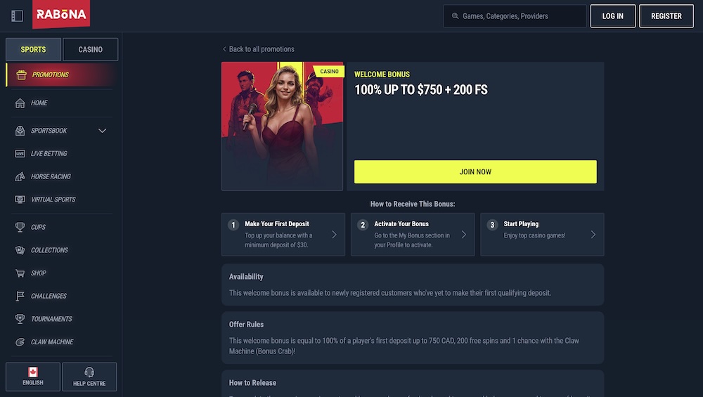 Rabona welcome bonus