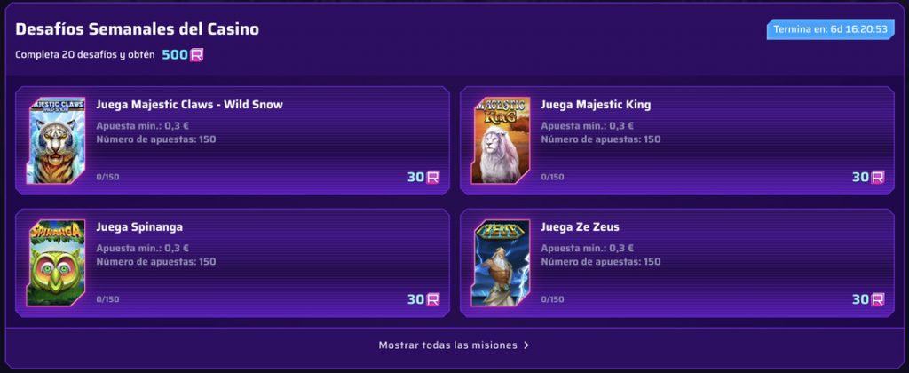 roby casino desafios