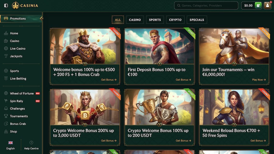 Casinia Bonuses